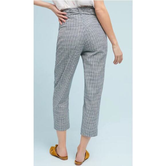 Cartonnier By Anthropologie Gingham Trouser Pants Tie Waist White Black Size 2 - Picture 2 of 14